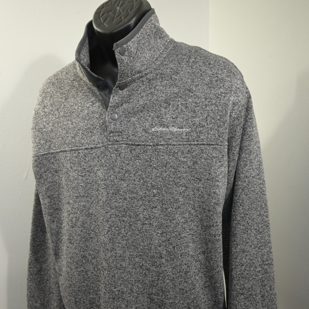 Eddie Bauer Sweater Fleece Pullover Mens 2XL Gray Snap Neck Long Sleeve